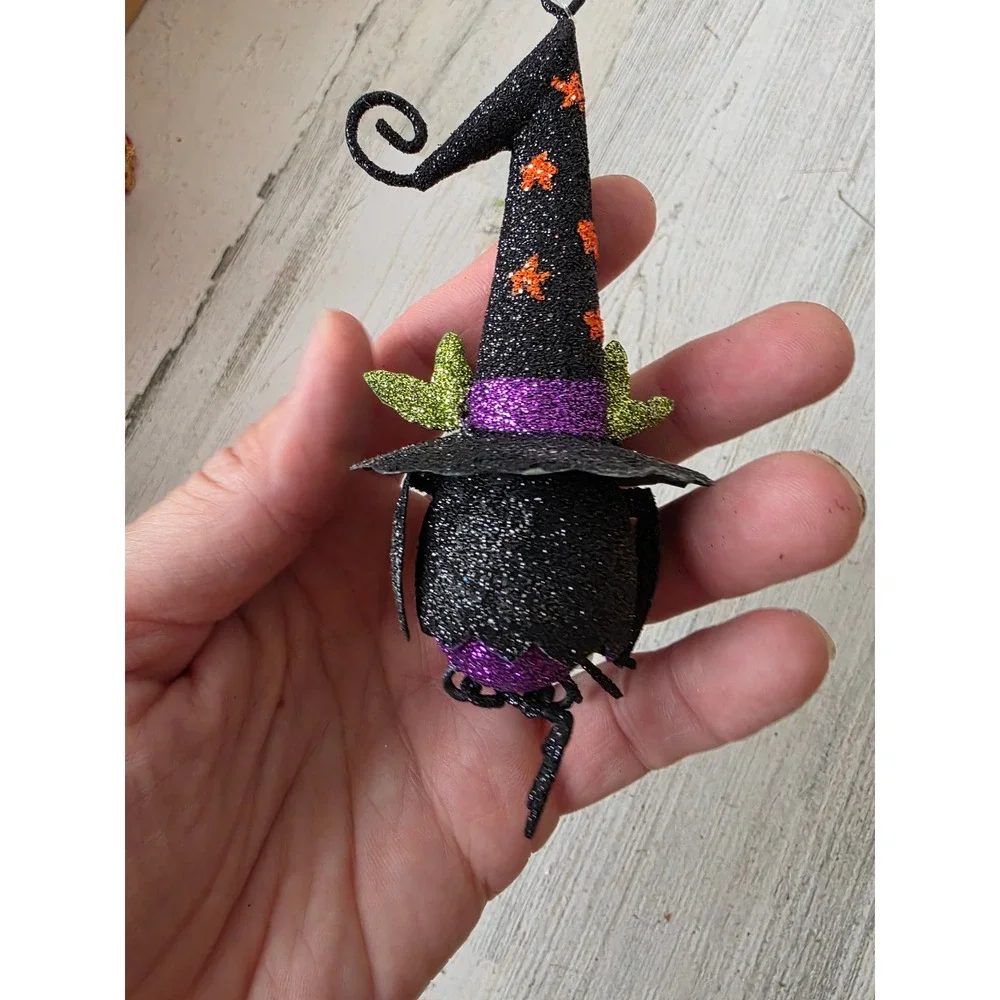 Vintage Pier 1 glitter owl witch RARE ornament metal wizard Halloween tree decor